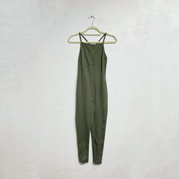 Free People Olive Side To Side Open Back Active One Piece Jumpsuit Sz S - Picture 2 of 15